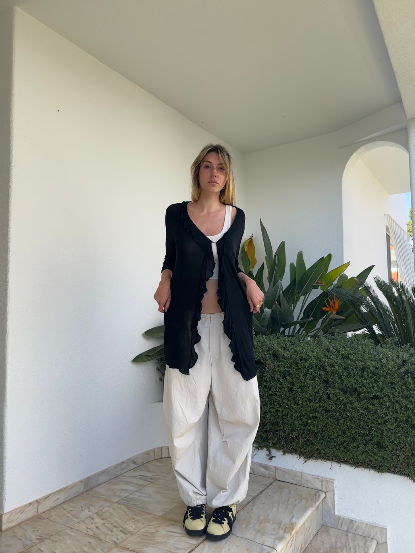 Long Flowy Ruffle Cardigan (M)
