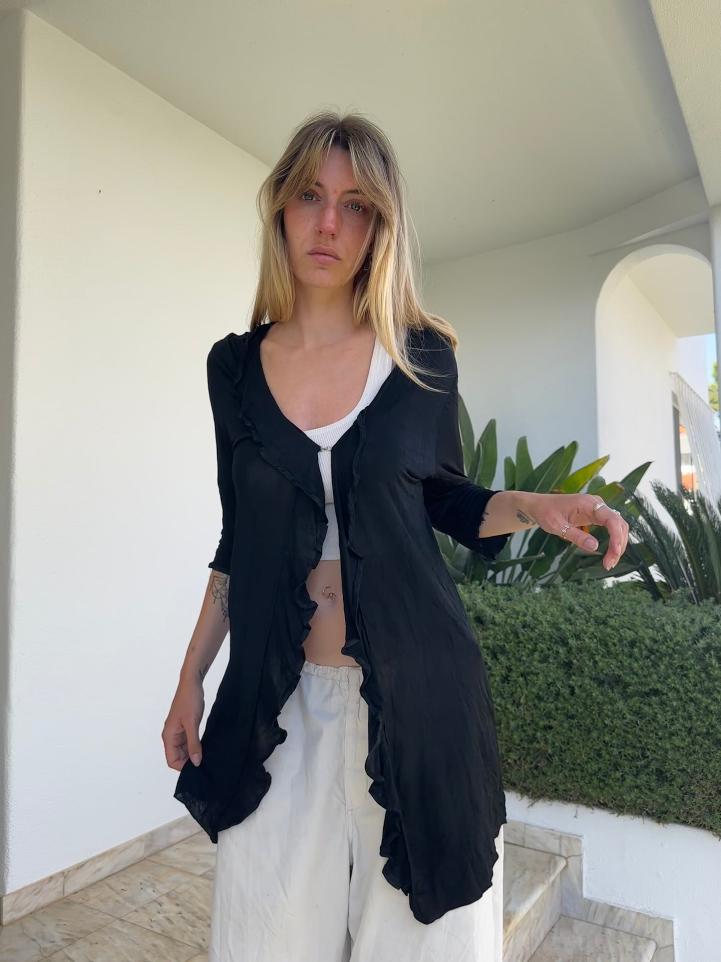 Long Flowy Ruffle Cardigan (M)