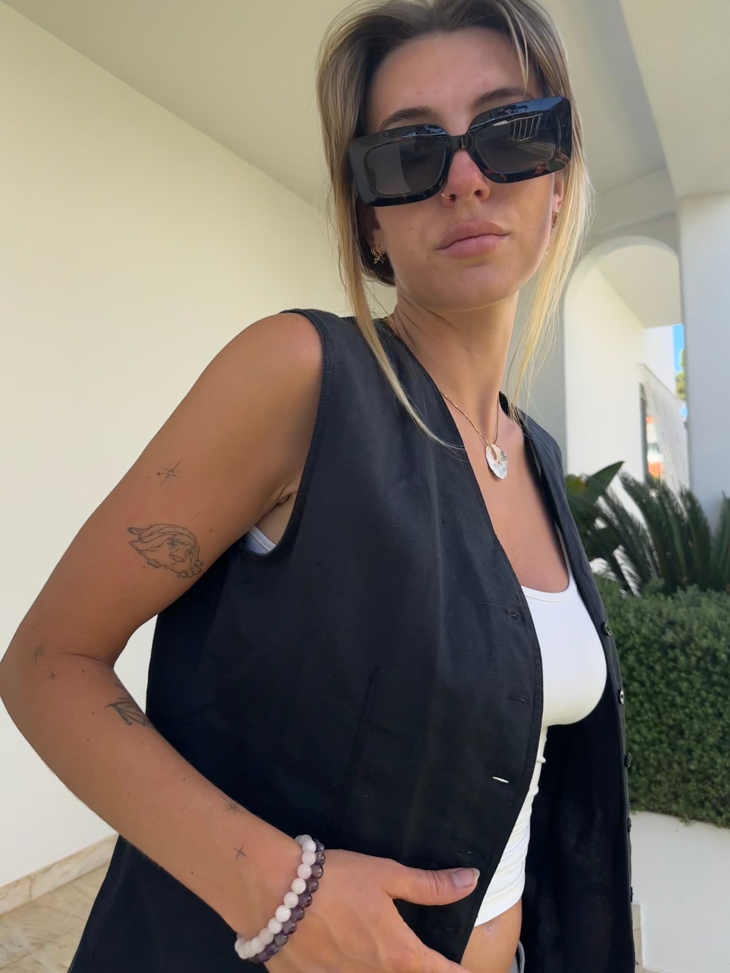 Long Linen Mix Vest (M)