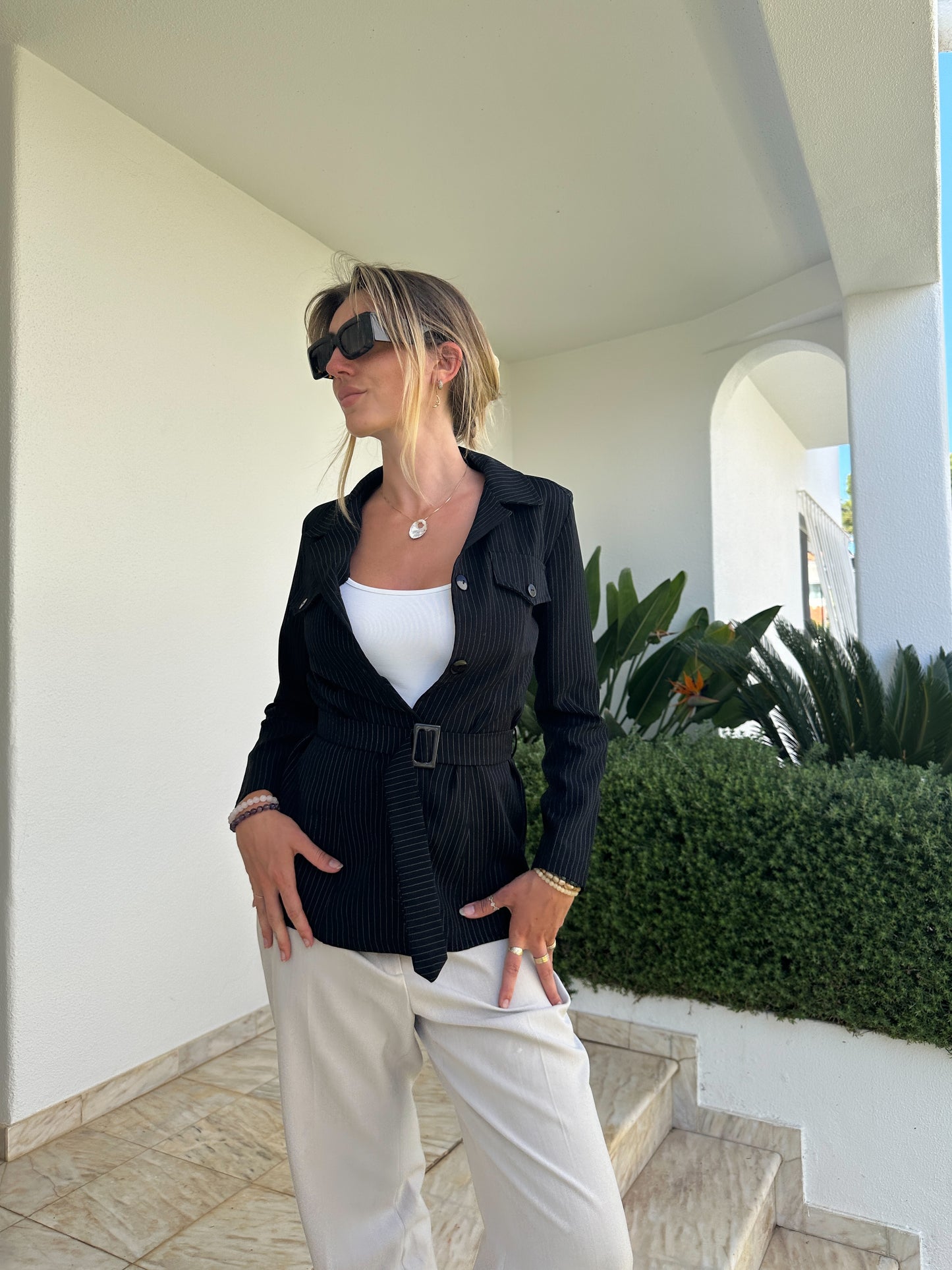 Tapered Pinstripe Blazer (S)