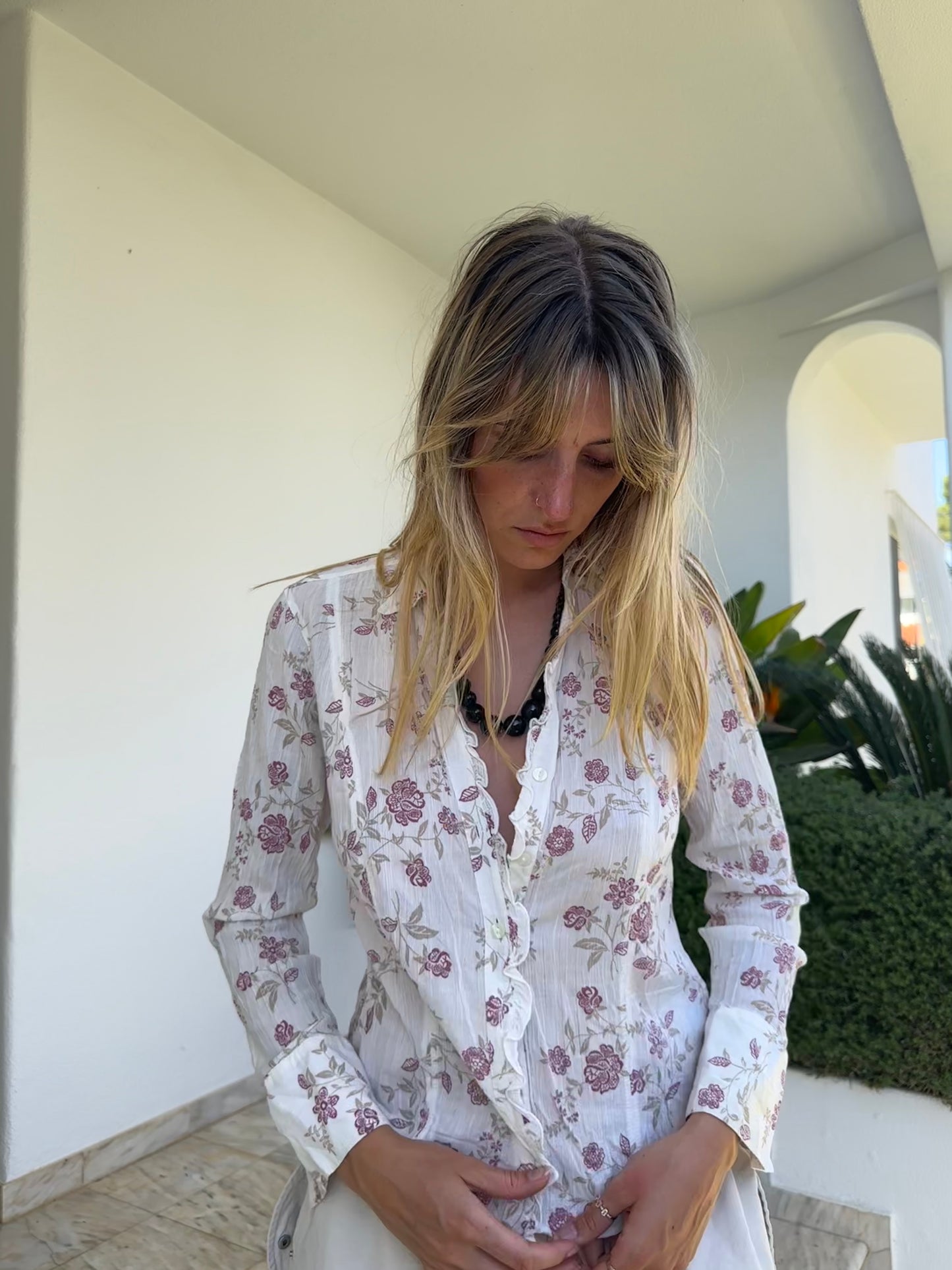 Rose Print Frill Blouse (S)