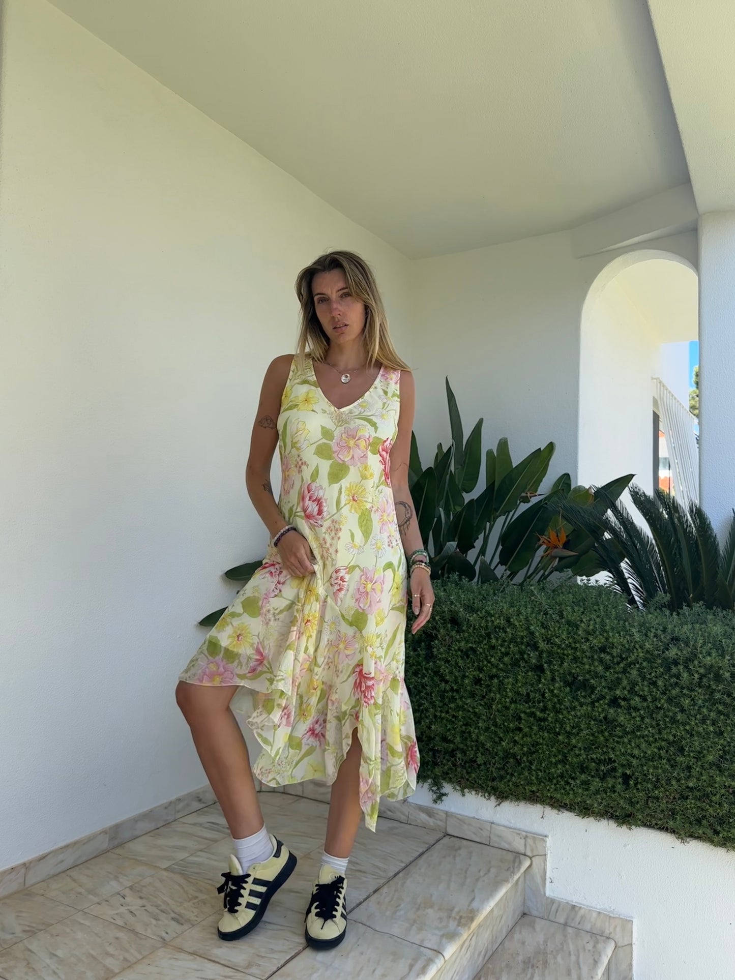 Asymmetric Floral Print Dress (L)