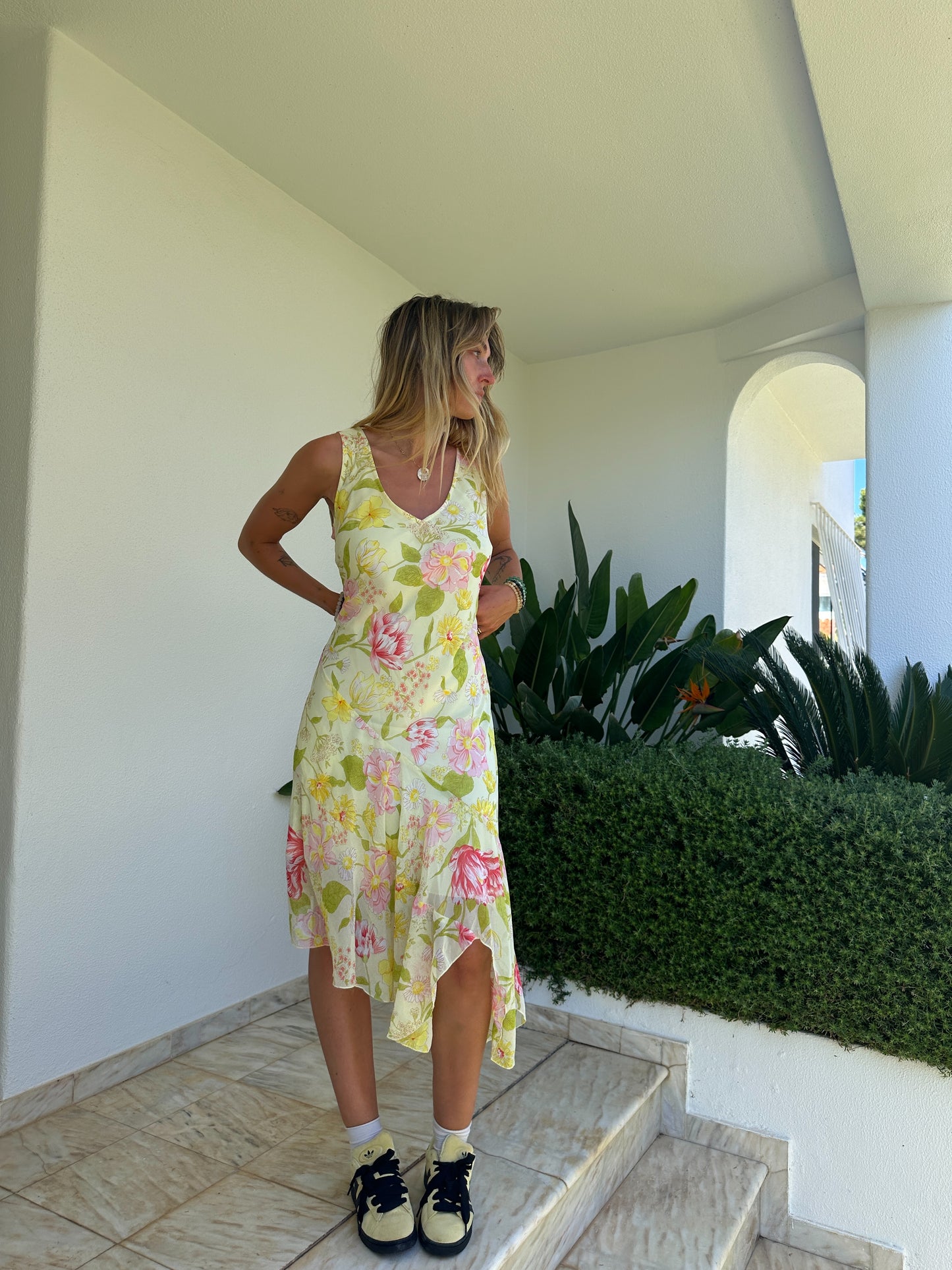 Asymmetric Floral Print Dress (L)