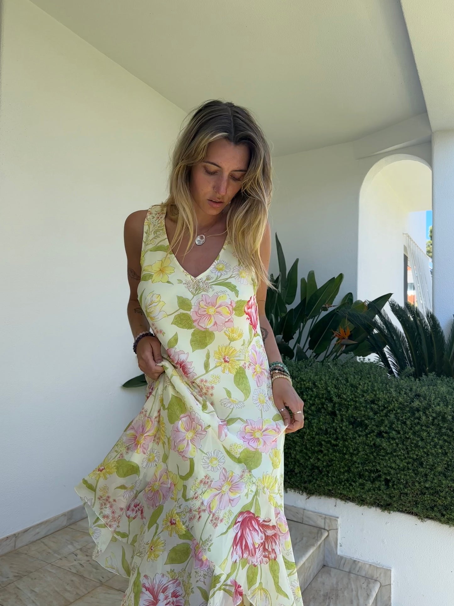 Asymmetric Floral Print Dress (L)