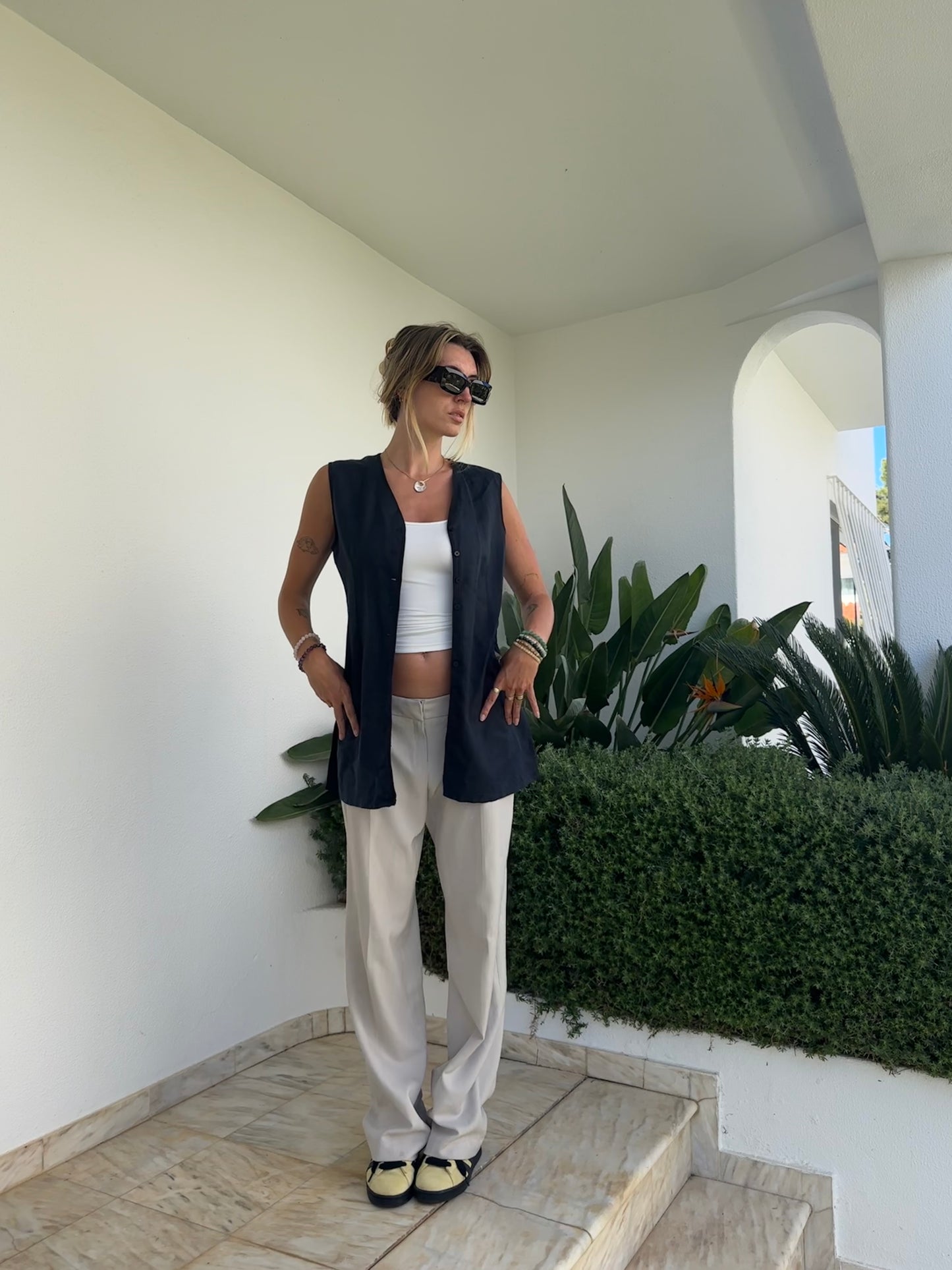 Long Linen Mix Vest (M)