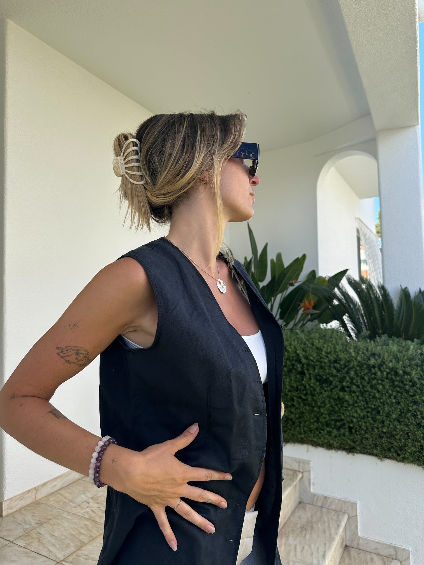 Long Linen Mix Vest (M)
