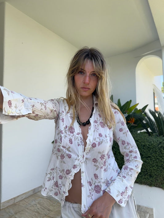 Rose Print Frill Blouse (S)